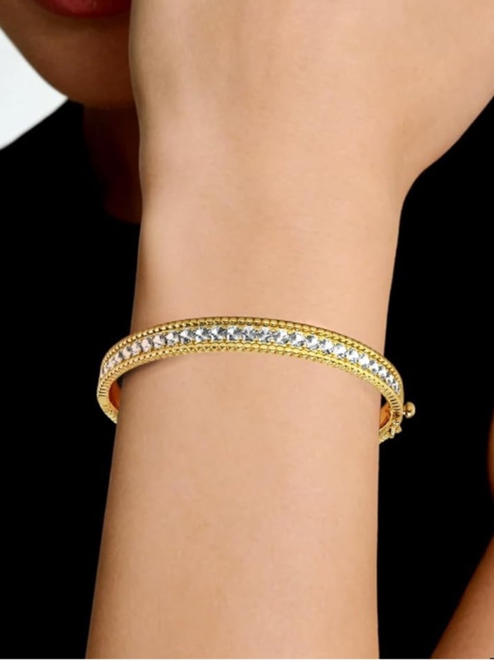 Anthropologie Gold Crystal Bangle Bracelet - Picture 3 of 6